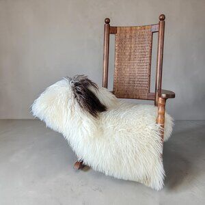 Genuine Icelandic Sheepskin Rug Ecru Spotted Curly Long Wool 48" x 30"